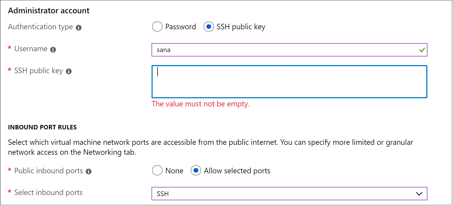 Add SSH public key to VM