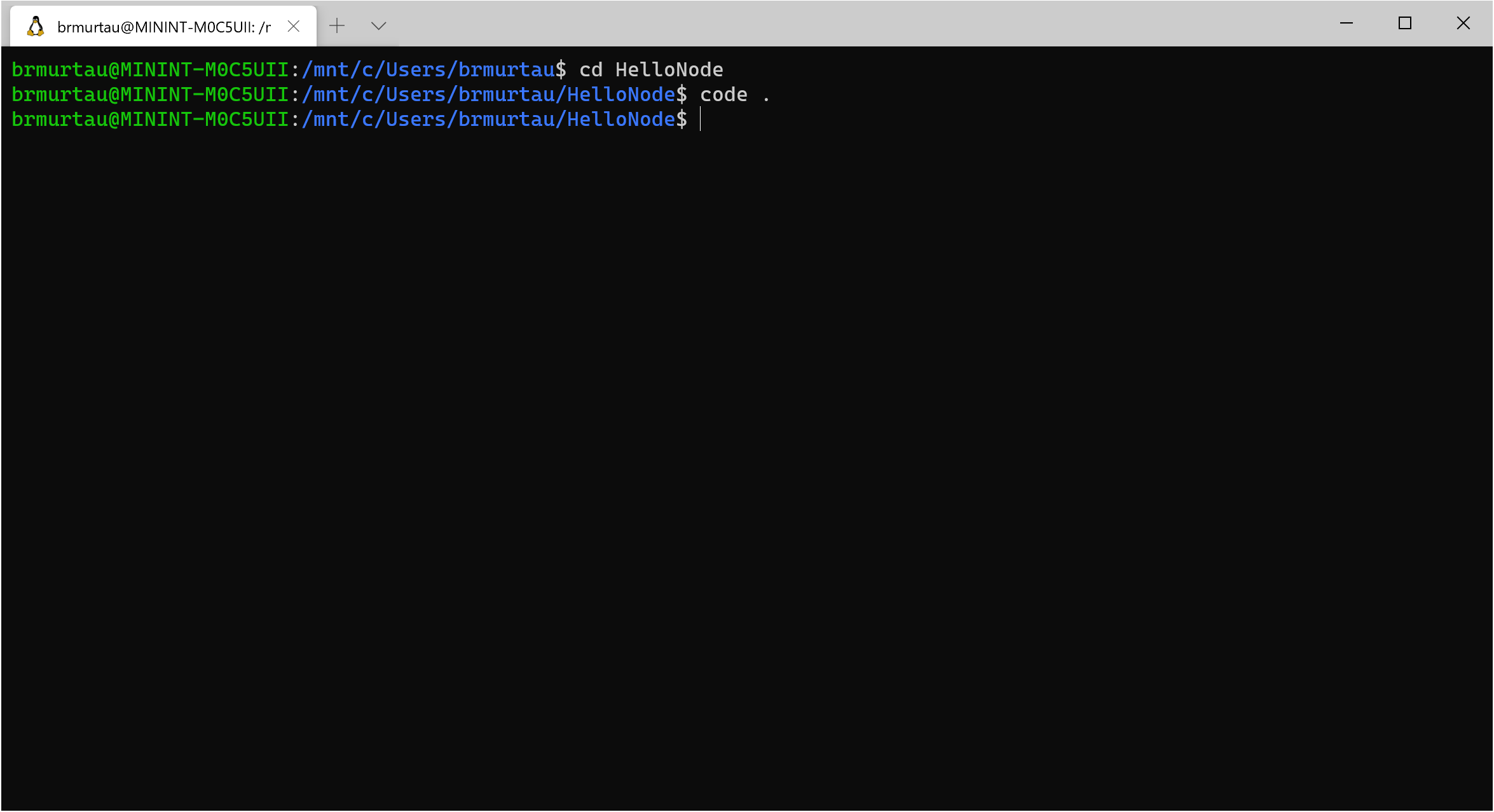 Launch code . from Ubuntu terminal