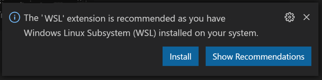 WSL extension recommended