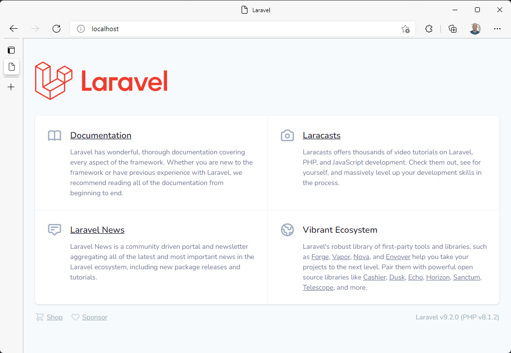 An example Laravel application running in the browser on localhost