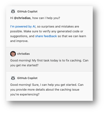 A GitHub Copilot conversation within an extension's chat view