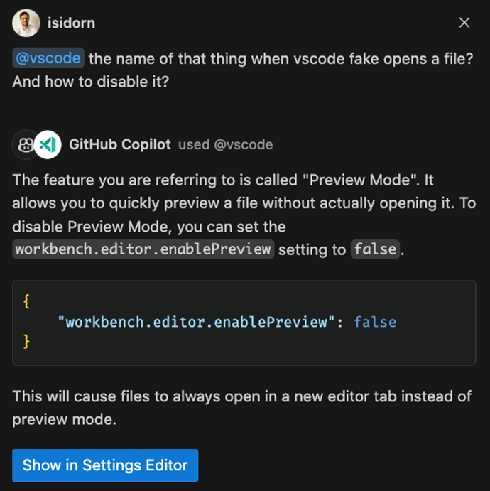 @vscode participant answering question about preview editors