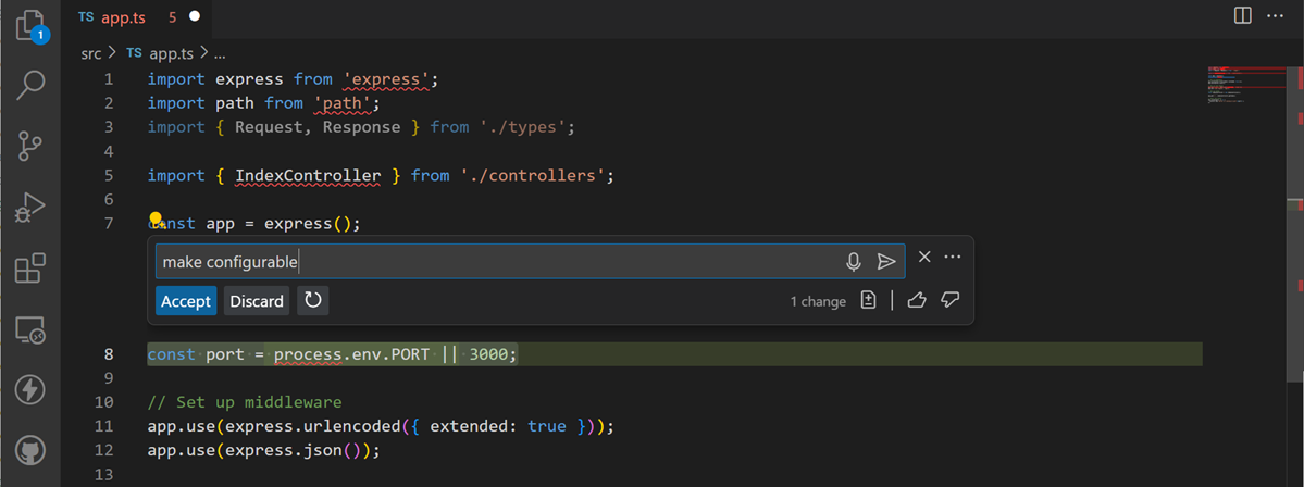 Screenshot of VS Code editor with the suggested code change.