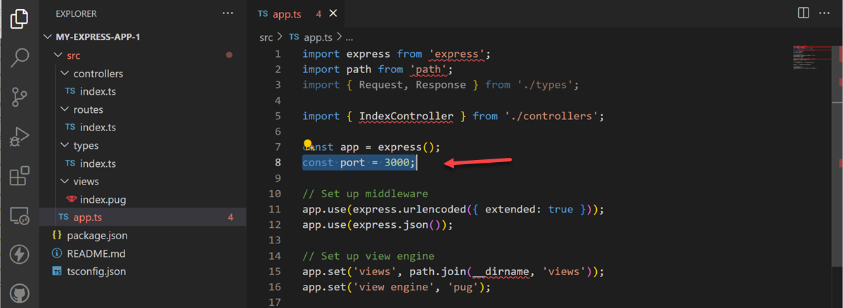 Screenshot of VS Code editor, highlighting a selected line in the editor.