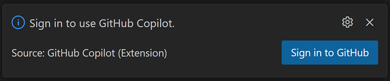 VS Code notification to sign into the Copilot extension