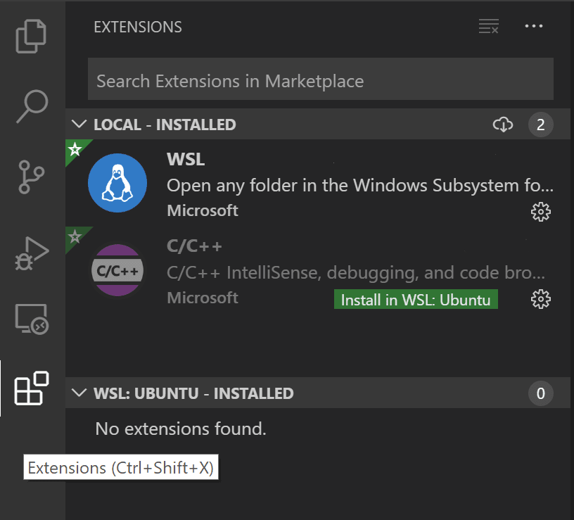 Install in WSL button