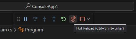 Hot Reload displayed in the debugging toolbar