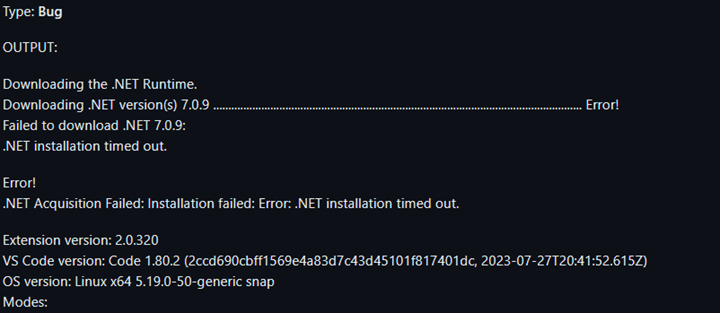 Error acquiring .NET 7