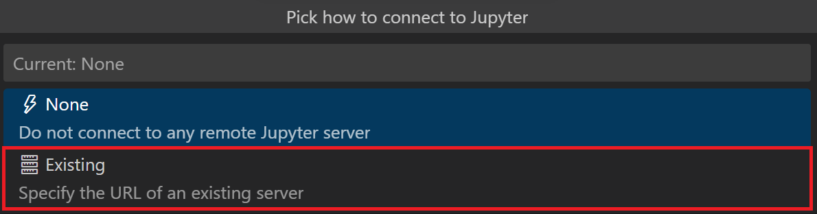 Select Existing option from the Jupyter Server drop down