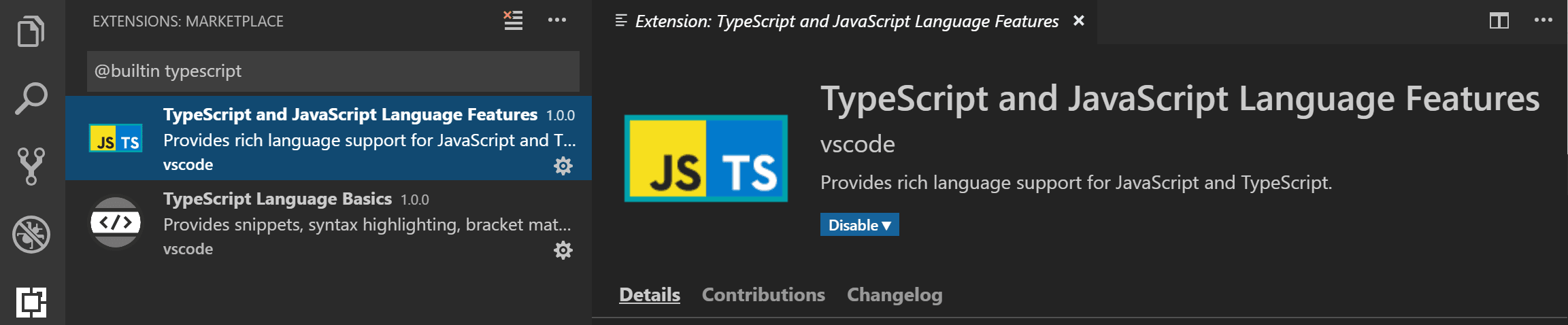 TypeScript and JavaScript Language Features extension
