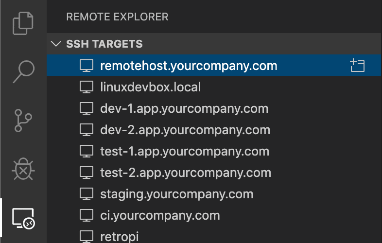 SSH targets in the Remote Explorer