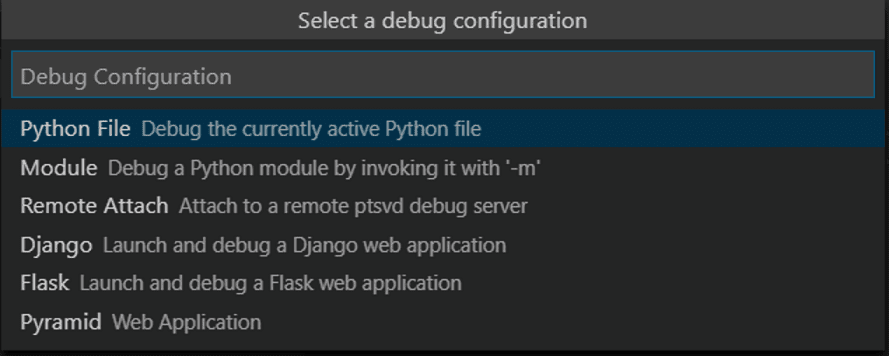 select debug configuration