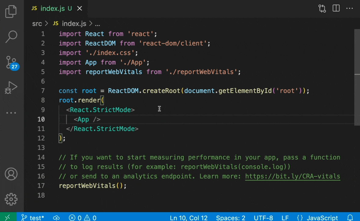 Jumping to the implementation of the 'render' method from the react-dom library.
