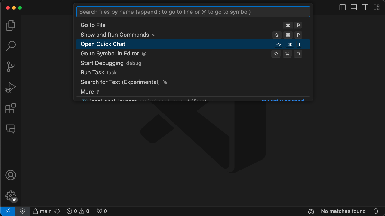 Open Quick Chat command in the Command Center