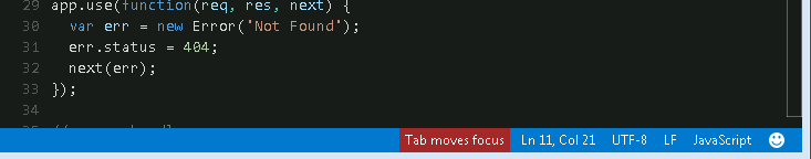 A Tab moves focus status bar item shows when the mode is active