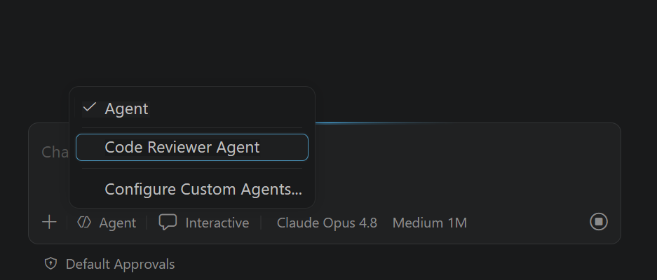 VS Code showing a custom agent configuration with instructions and tools.
