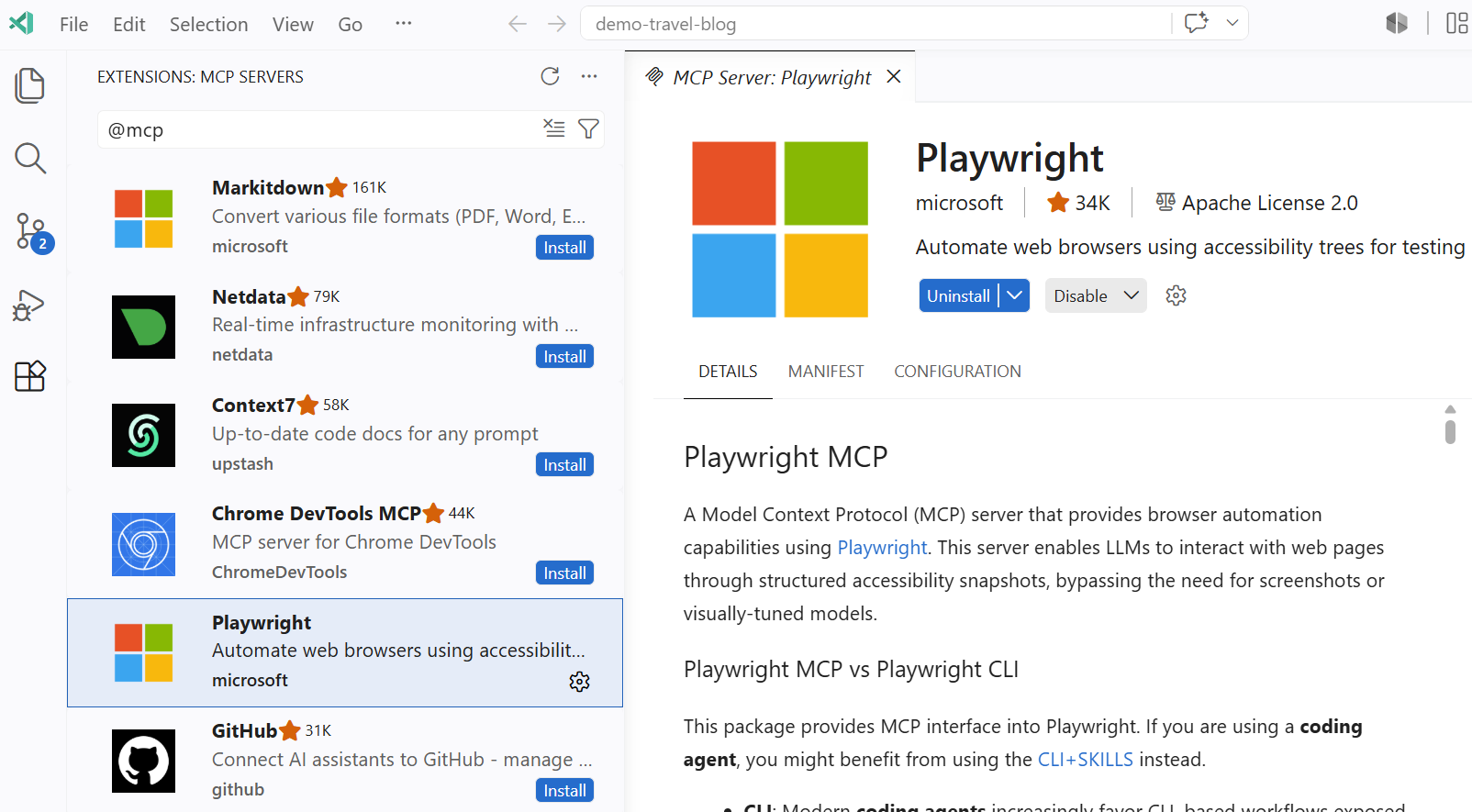 Screenshot of VS Code showing MCP servers configured for agents.