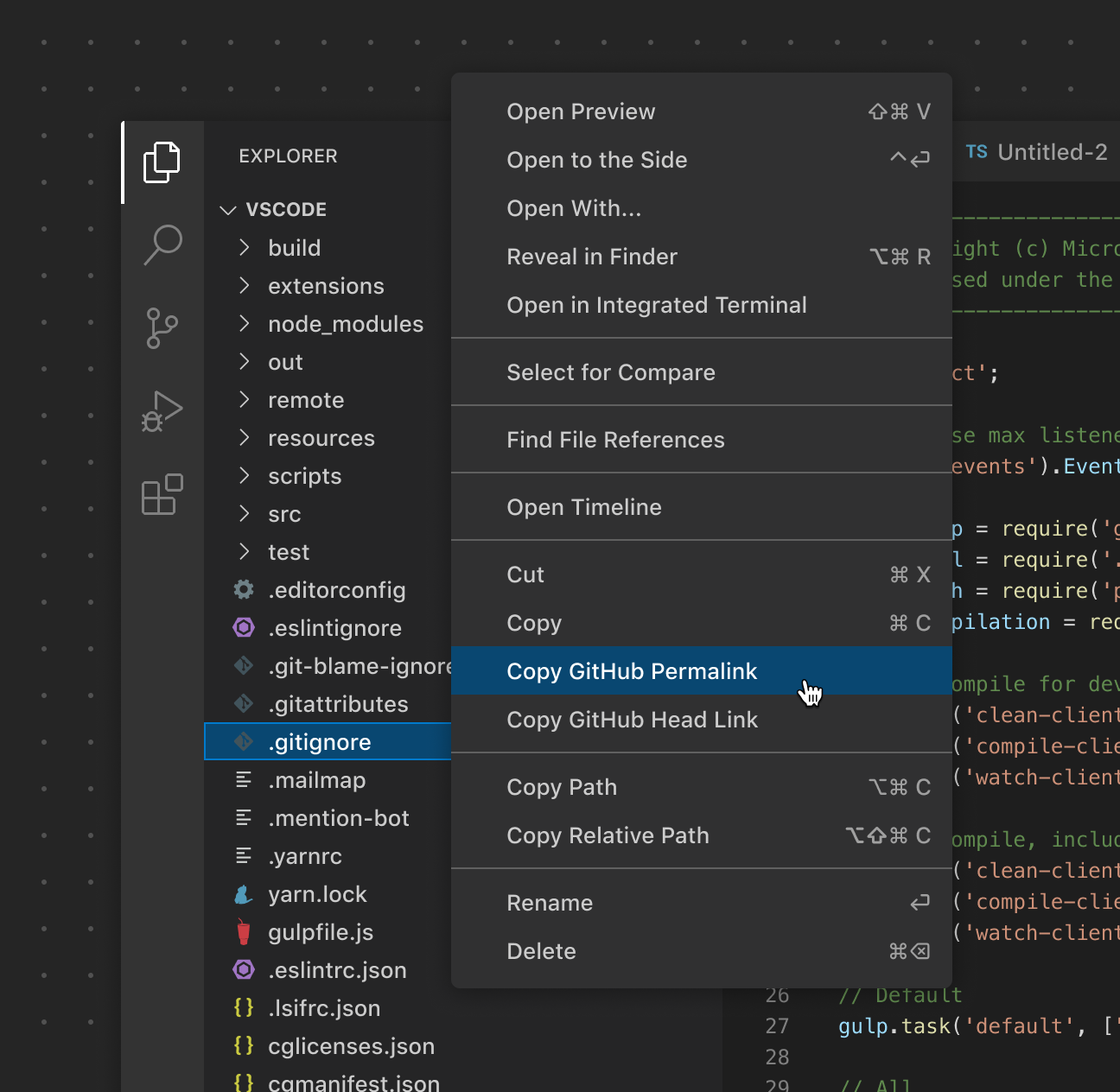 Context Menus Visual Studio Code Extension API
