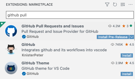 GitHub PR extension pre-release version in the extensions view