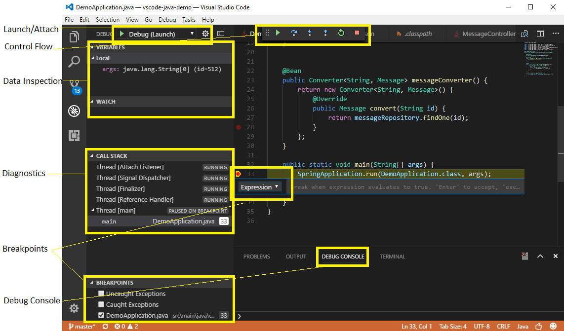 visual studio code debug java web application