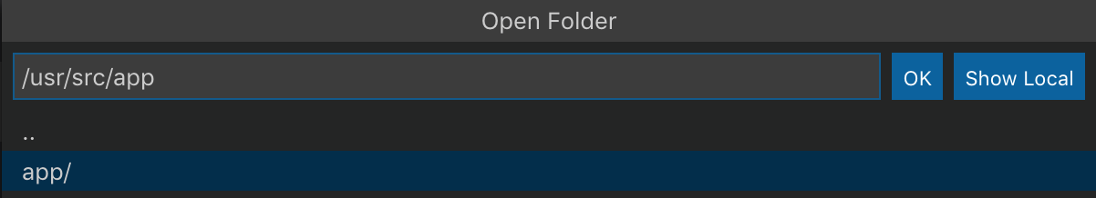 Open Folder dialog show container file system