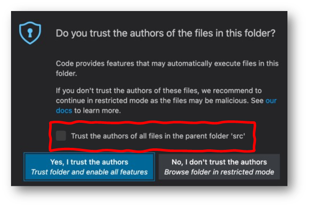 Trust parent folder checkbox