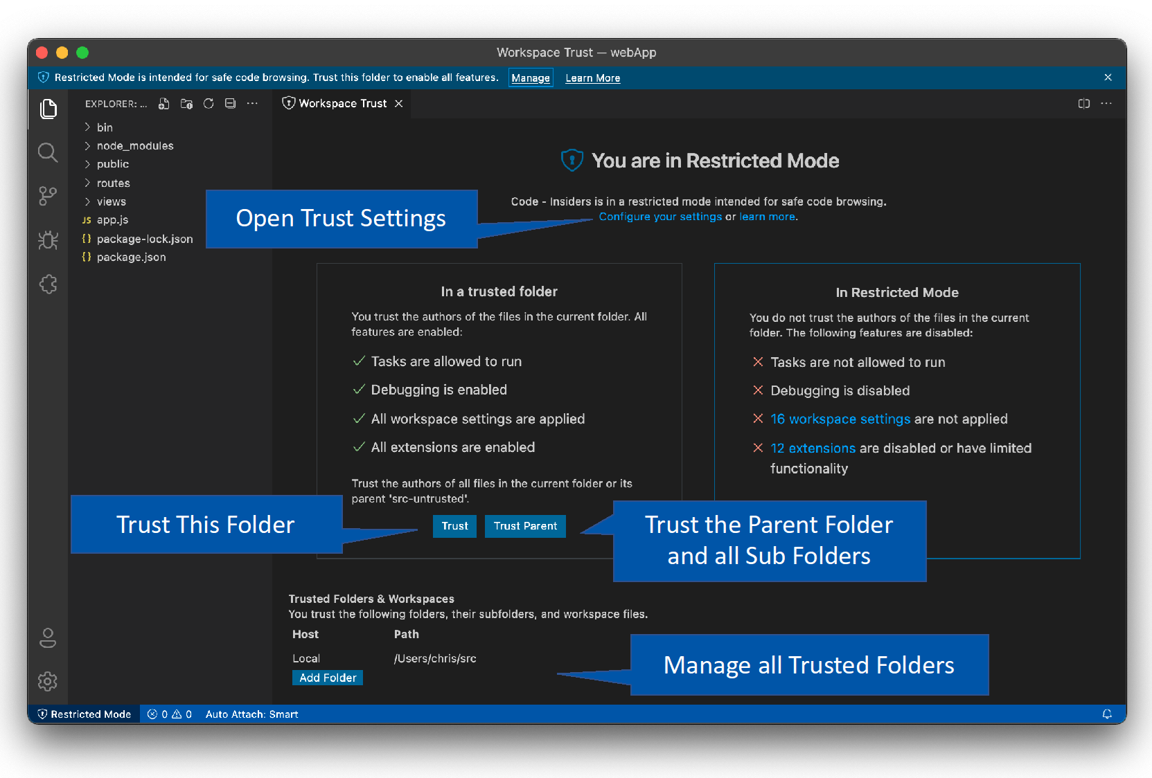Workspace Trust editor with annotations