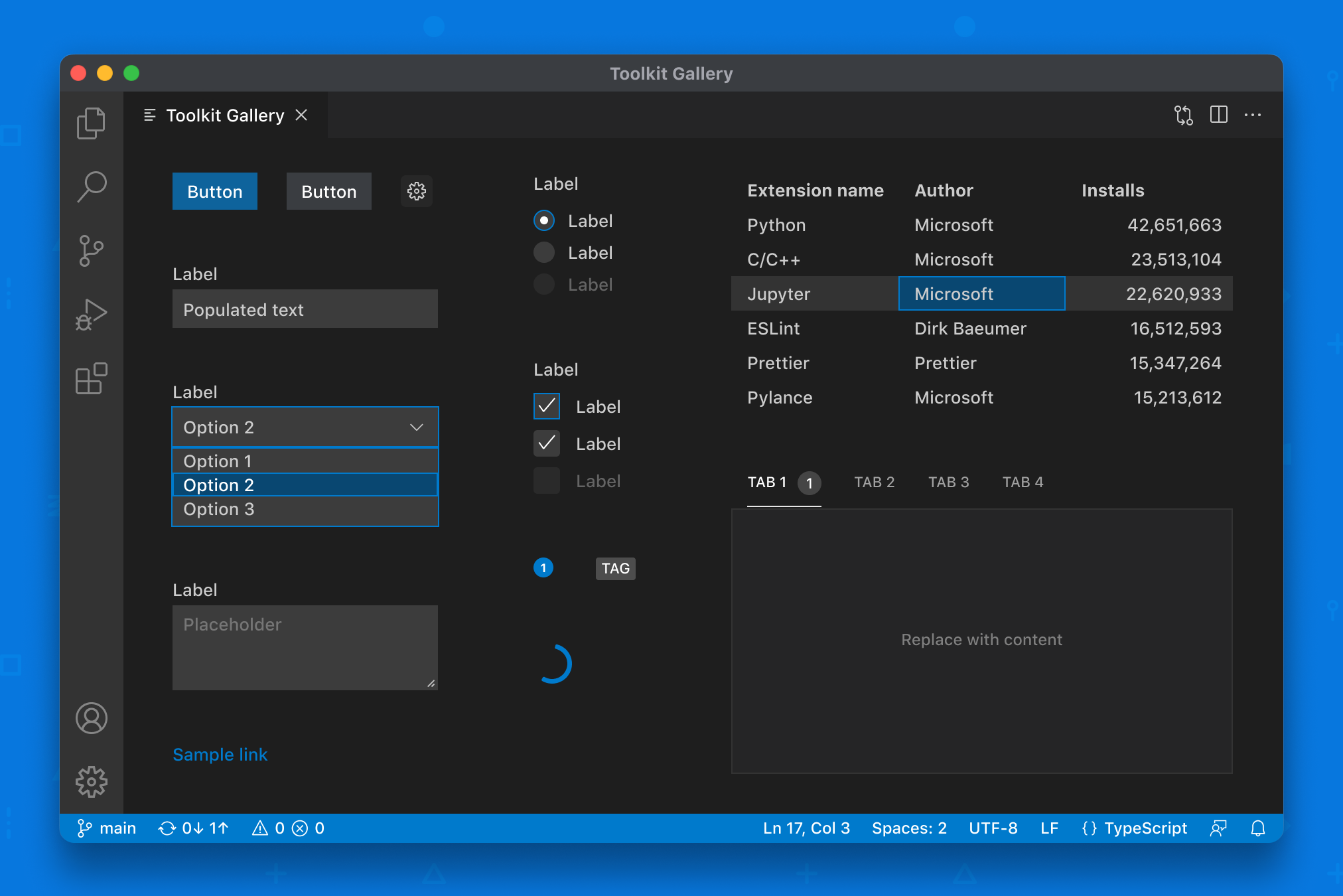 Webview UI Toolkit for Visual Studio Code: gallery view of components