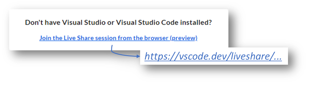 Live Share dialog with option to join session from the browser
