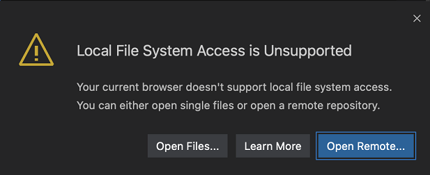 Local File System Access is Unsupported message dialog