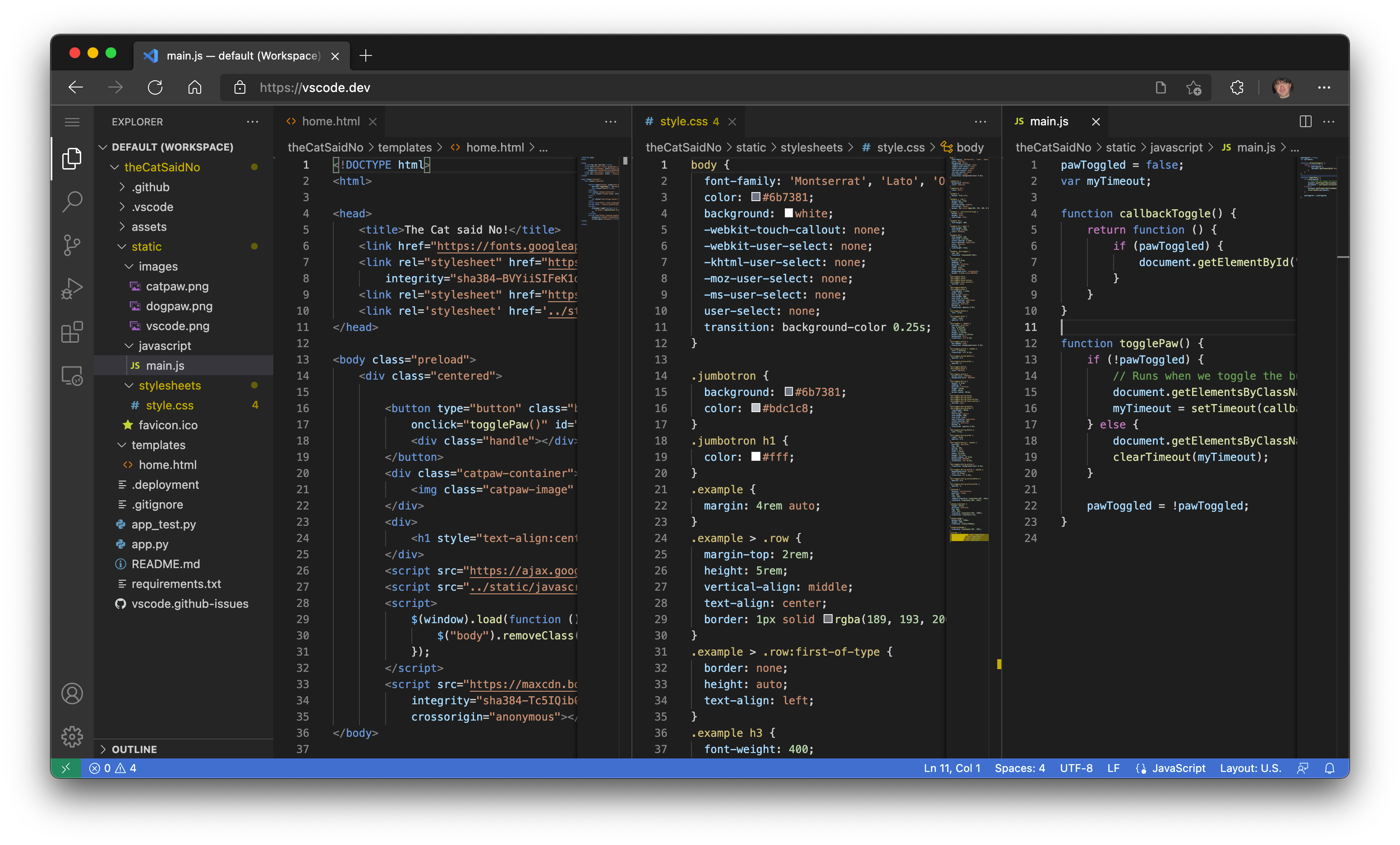 vscode.dev running in the browser