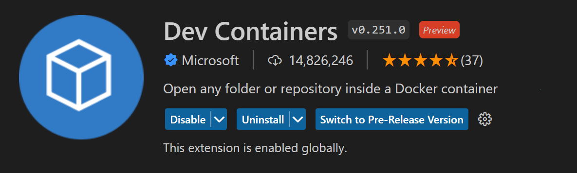 The Dev Containers extension screenshot from extension gallery
