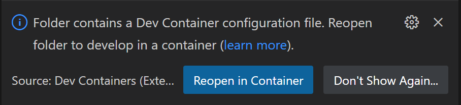 A notification in VS Code saying