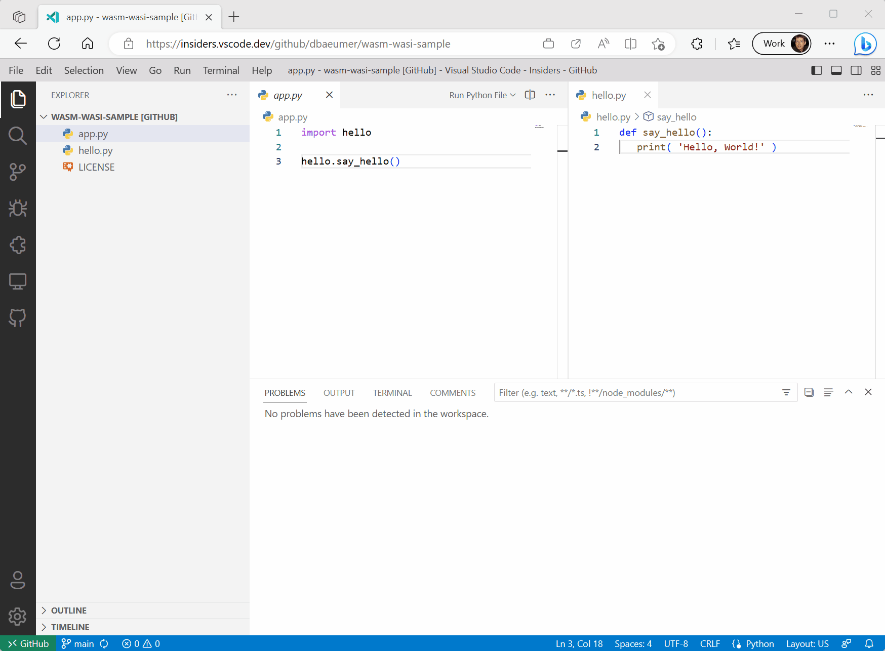 Execute a Python file in VS Code for the Web