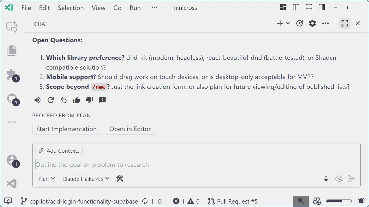 Plan agent breaking down drag-and-drop into steps recommending React Beautiful DnD and React DnD with comparisons.