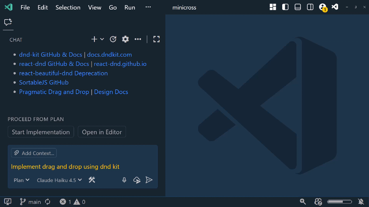 VS Code showing the "Delegate" button from the chat, when clicked opens a menu of agents to delegate to