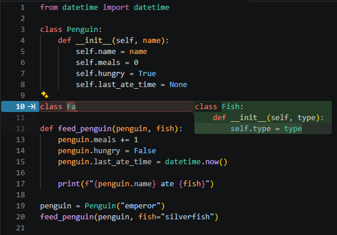 A code example where the unified model selects the better Fish rewrite for the same context.