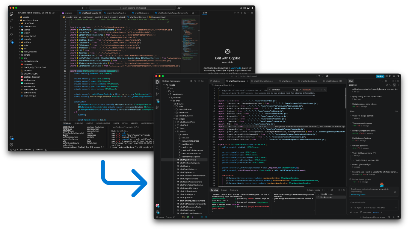 Screenshot of the modernized VS Code interface.