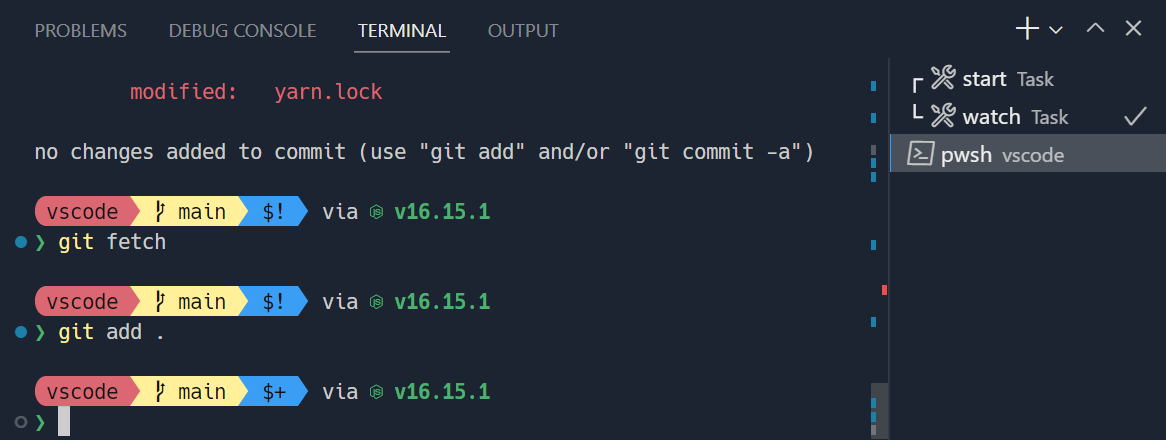 Customized integrated terminal with a Starship prompt, Nerd Font symbols, and a Sapphire workbench theme.