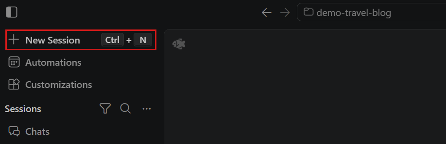 Screenshot of starting a new agent session in the redesigned new-session input.
