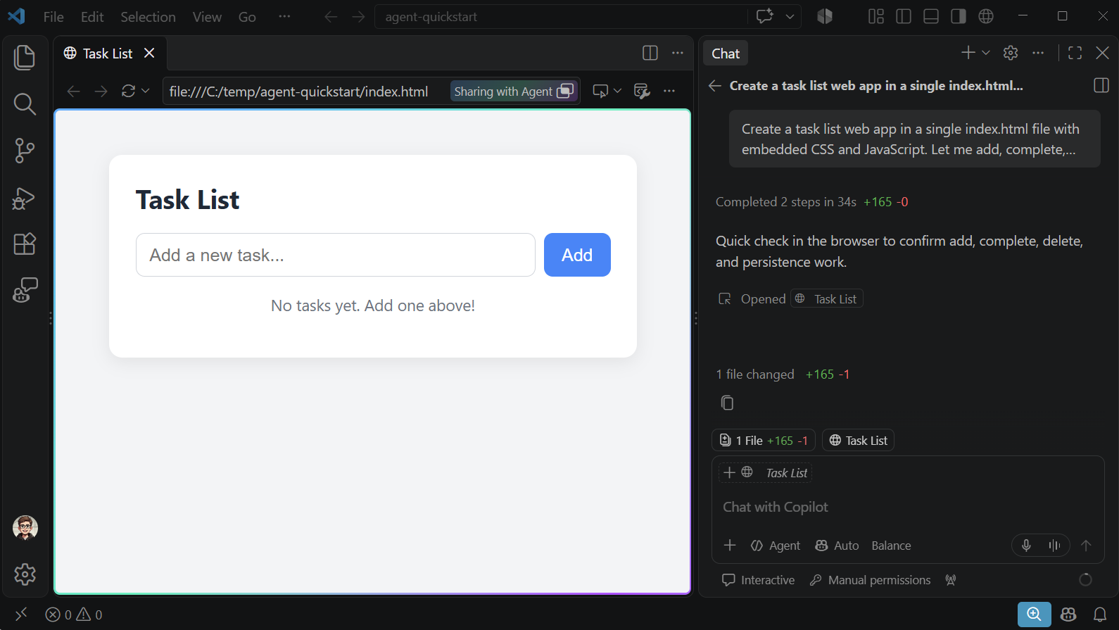 Screenshot of interacting with the app in the integrated browser.
