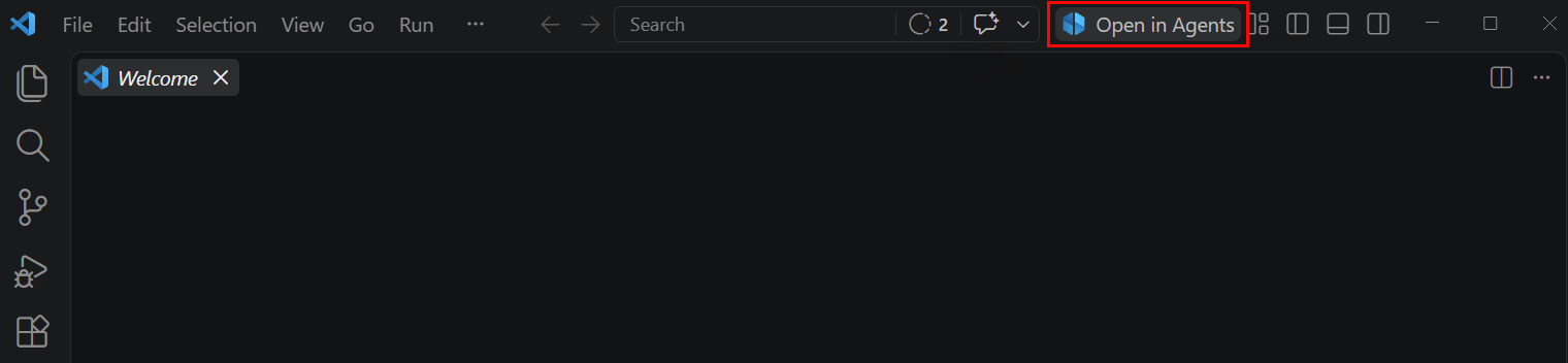 Screenshot of opening the Agents window in VS Code.