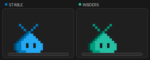 Screenshot showing the Stable and Insiders pets pressing their red buttons.