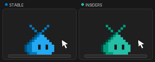 Screenshot showing the Stable and Insiders pets following a pointer with their eyes.