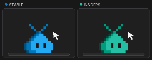 Screenshot showing the Stable and Insiders pets following a rapidly moving pointer and becoming dizzy.