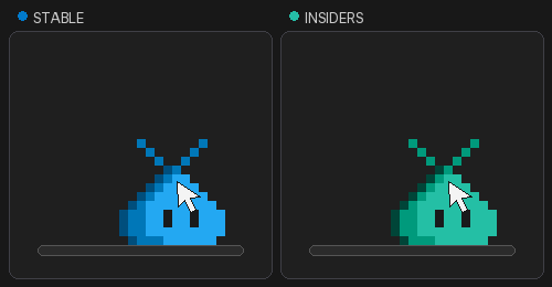 Screenshot showing the Stable and Insiders pets being lifted and dropped onto the chat input.