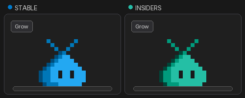 Screenshot showing the Stable and Insiders pets growing and shrinking.