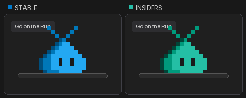 Screenshot showing the Stable and Insiders pets going on the run, peeking out, and coming back.