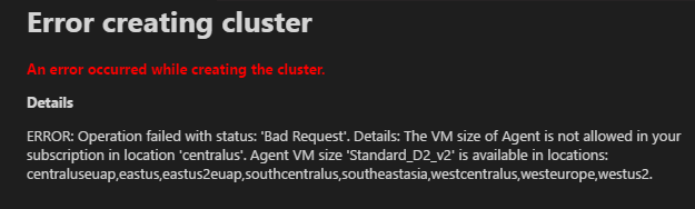 Error creating cluster