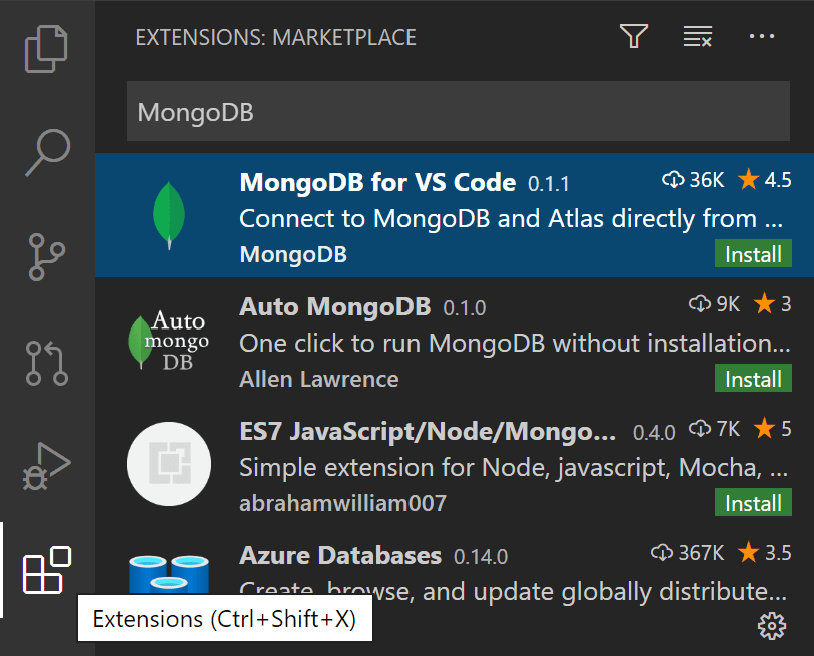 Select MongoDB for VS Code